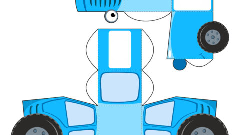 Blue tractor papercraft template