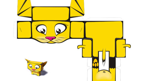Yellow cat papercraft template